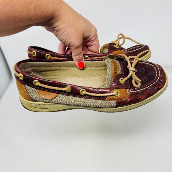 Sperry Angelfish Embossed Anchor Boat Shoe Brown/Tan Leather Size 9M - Picture 13 of 14